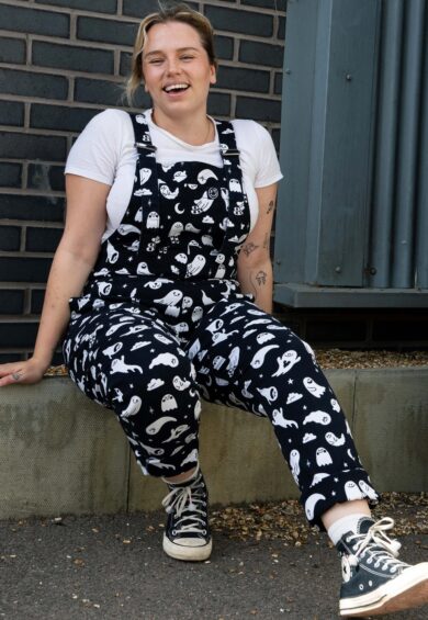 x Yasmin Cousins Ghosties Stretch Dungarees – Stretch Twill Dungarees | Kitty Darling