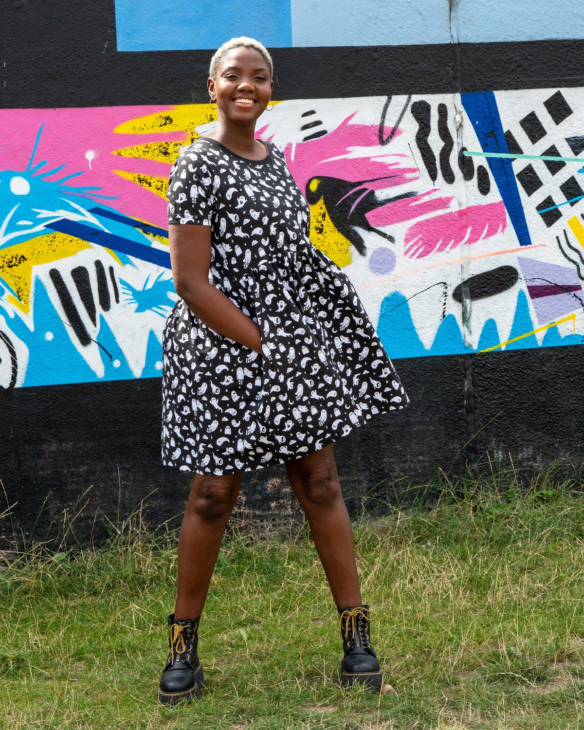 x Yasmin Cousins Ghosties Stretch Smock Dress x Yasmin Cousins Ghosties Stretch Smock Dress Shop now at Kitty Darling