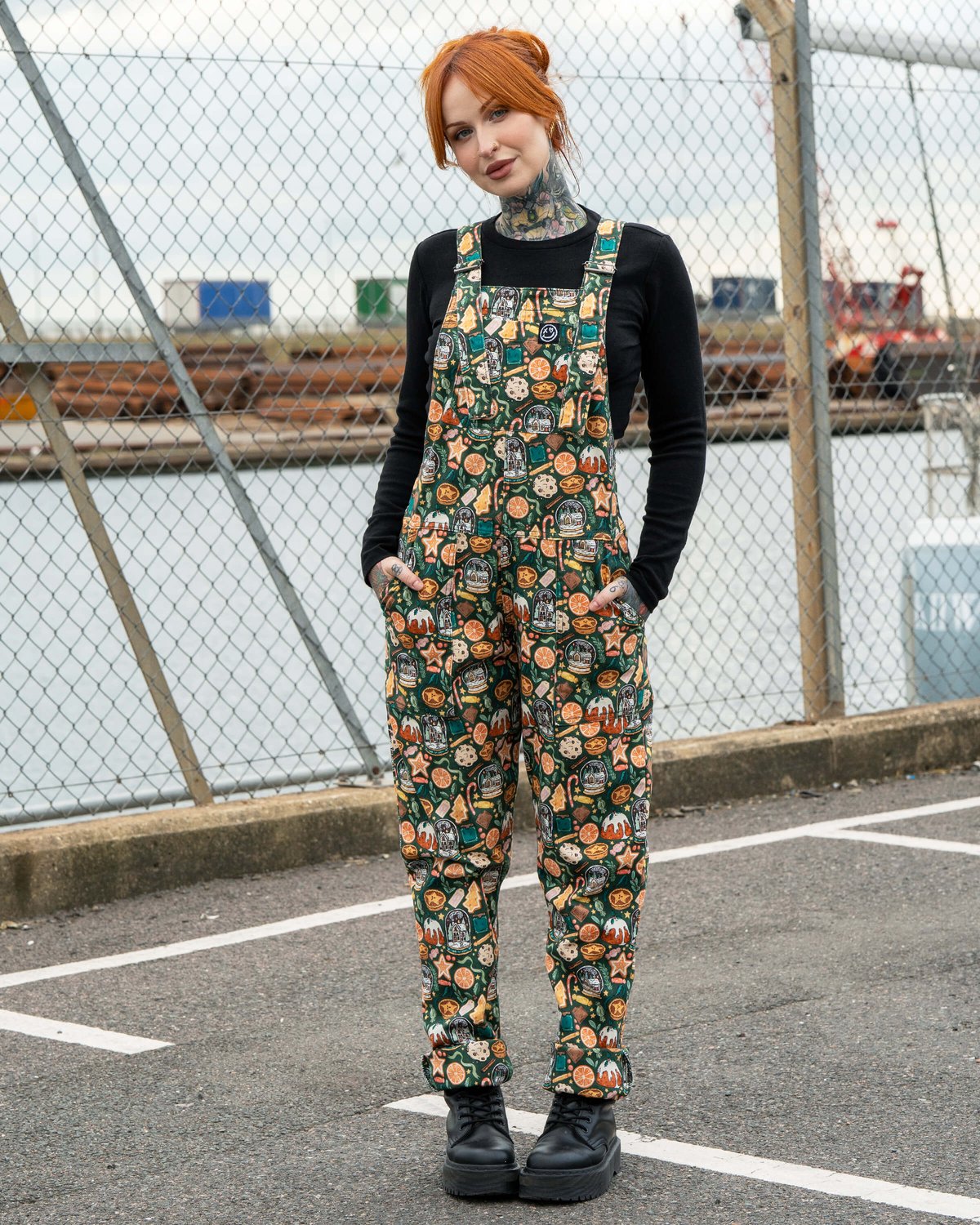 Yuletide Treats Stretch Dungarees Yuletide Treats Stretch Dungarees Shop now at Kitty Darling