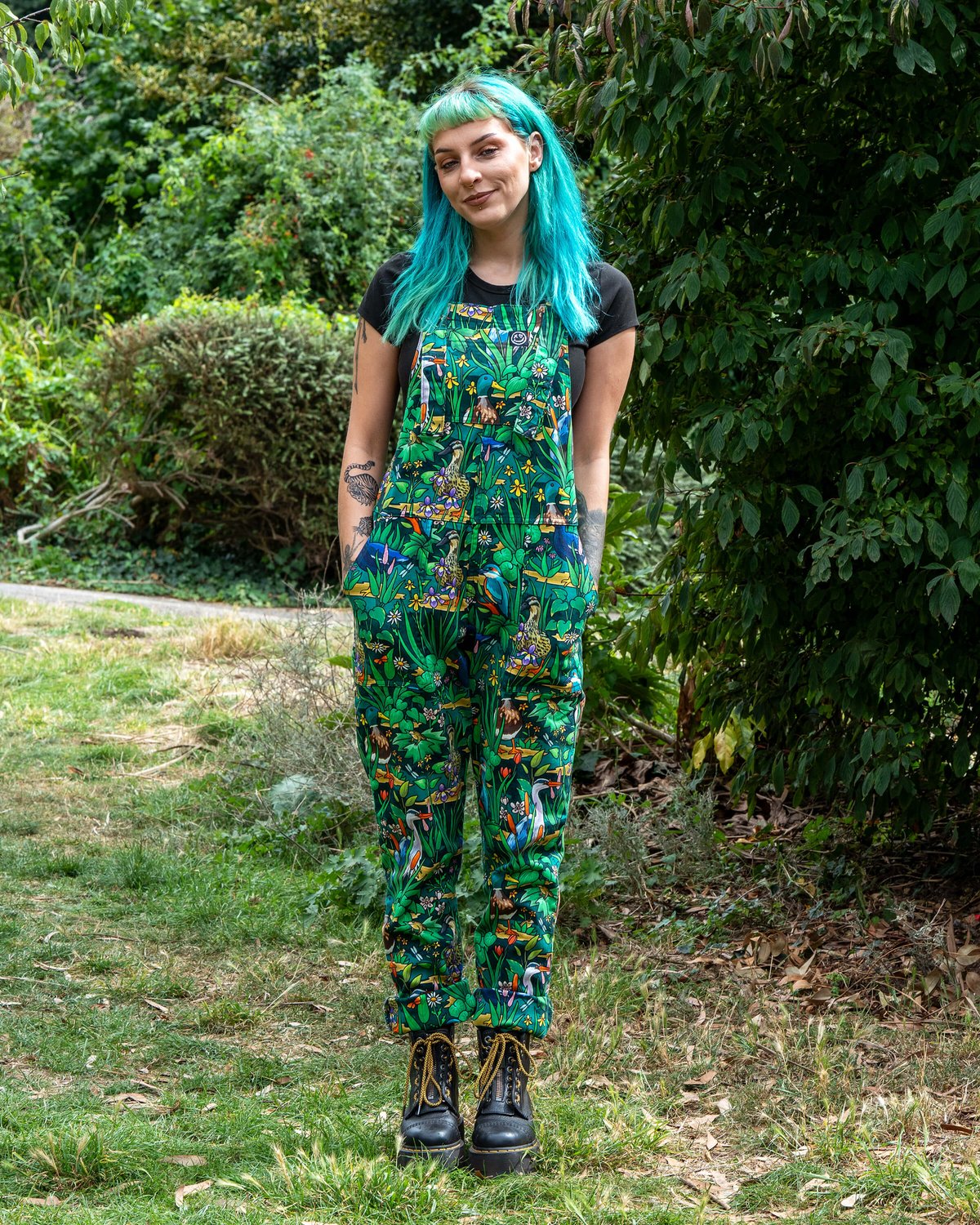 Pond Birds Stretch Dungarees Pond Birds Stretch Dungarees Shop now at Kitty Darling