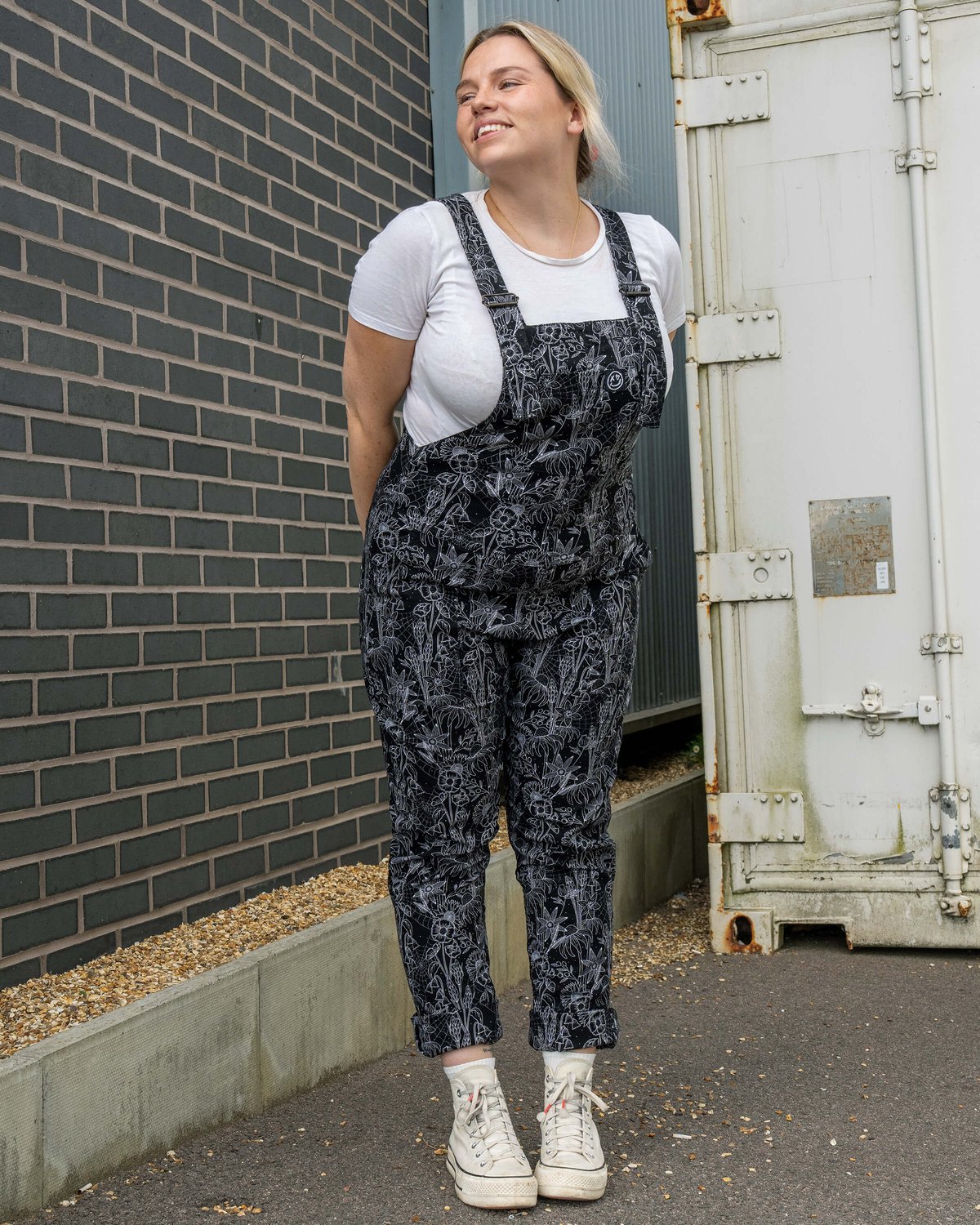 Black Floral Cobweb Stretch Dungarees Black Floral Cobweb Stretch Dungarees Shop now at Kitty Darling