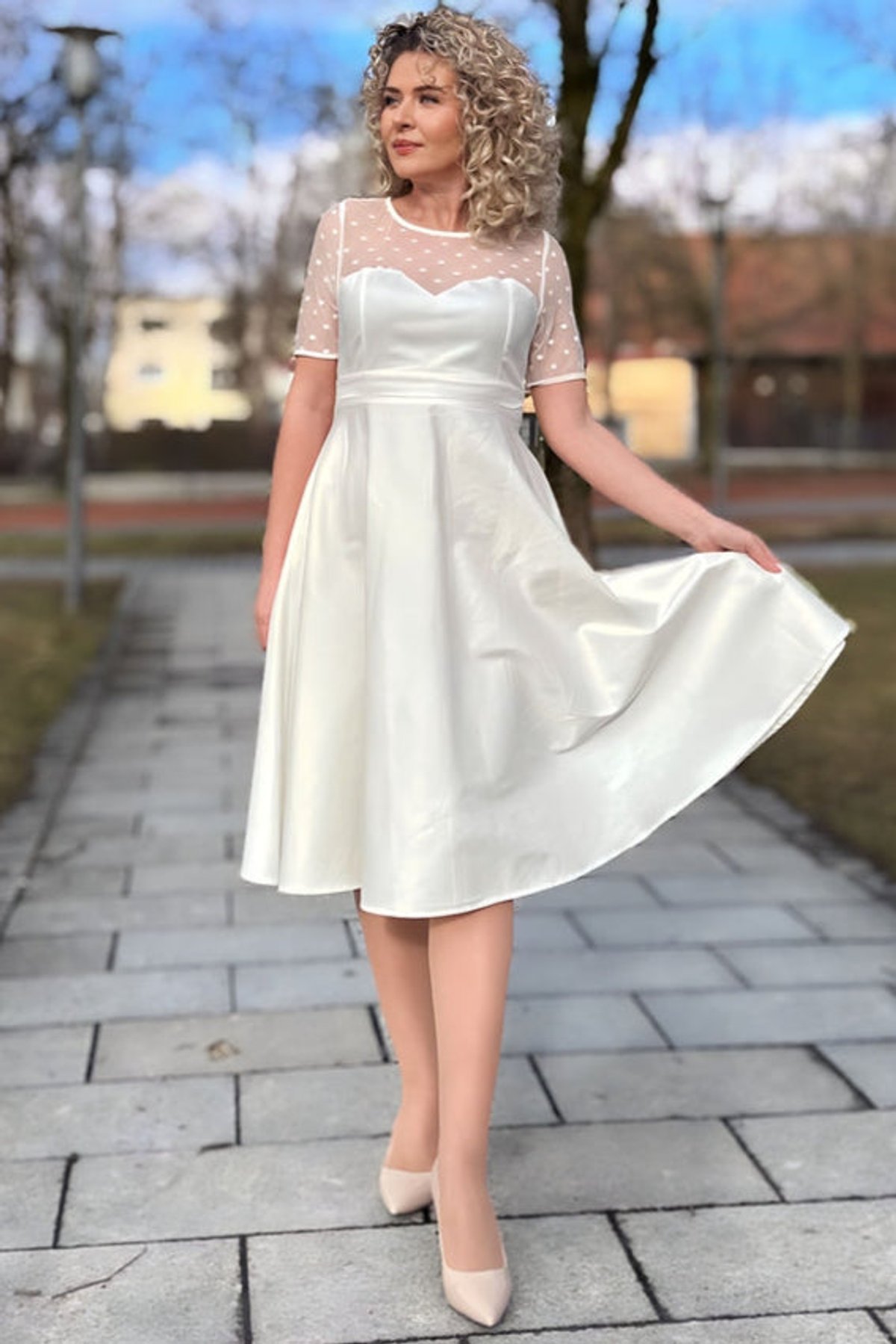 Elizabeth II Short Sleeved Polka Dot Mesh Wedding Dress Elizabeth II Short Sleeved Polka Dot Mesh Wedding Dress Shop now at Kitty Darling