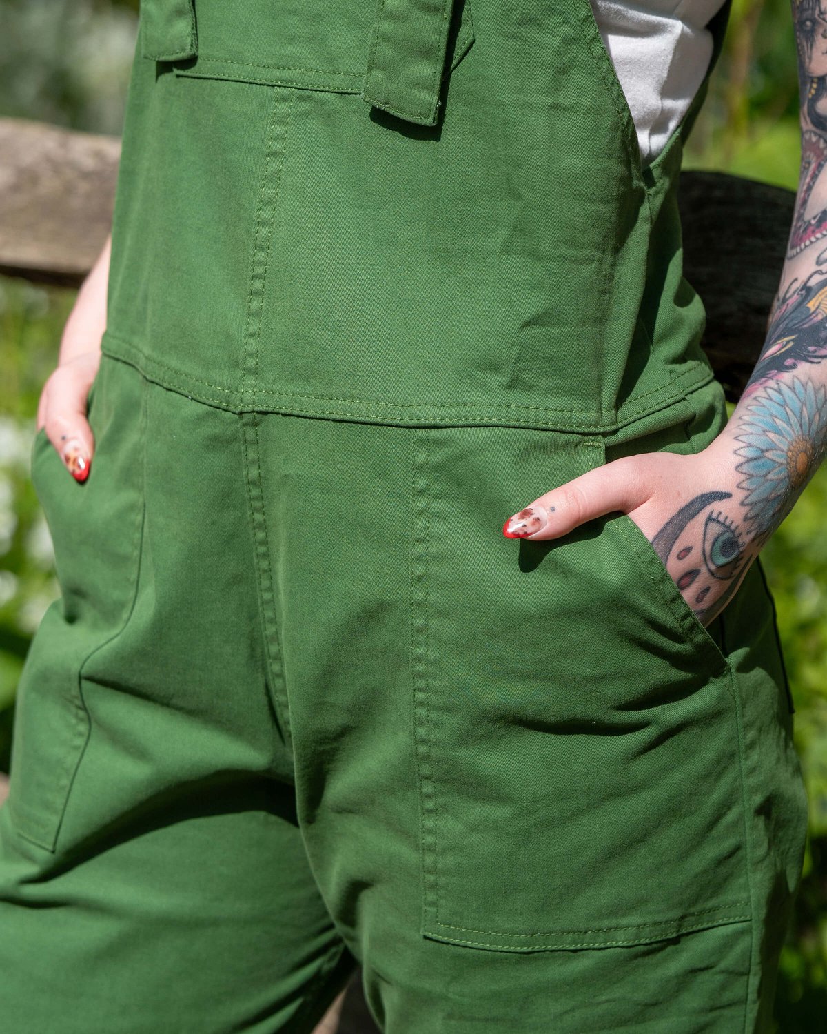 Forest Green Stretch Twill Dungarees Forest Green Stretch Twill Dungarees Shop now at Kitty Darling