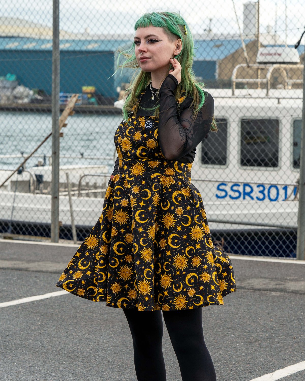 Celestial Sun and Moon Stretch Flared Pinafore Celestial Sun and Moon Stretch Flared Pinafore Shop now at Kitty Darling