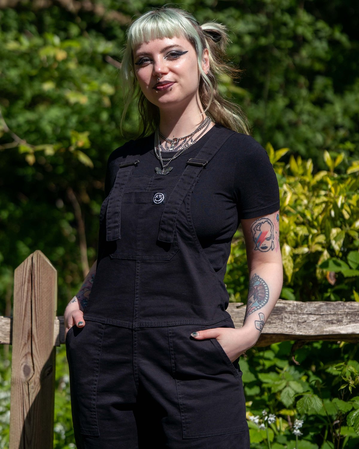 Jet Black Stretch Twill Dungarees Jet Black Stretch Twill Dungarees Shop now at Kitty Darling