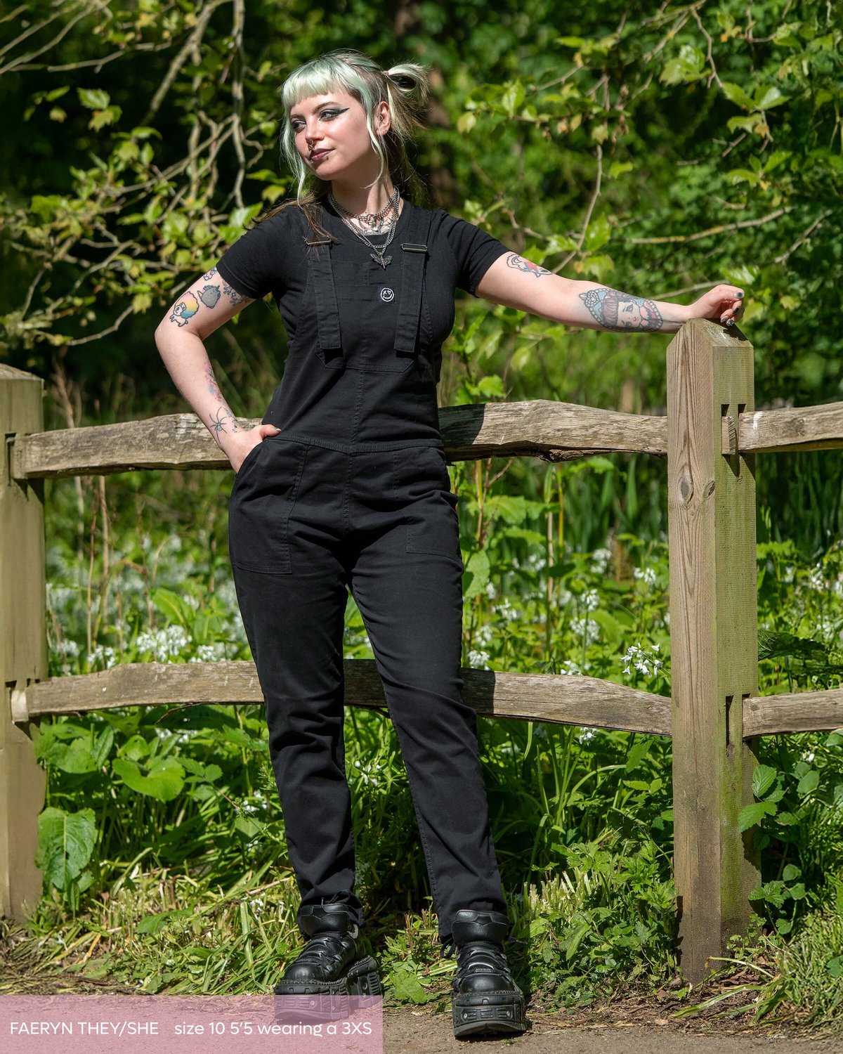 Jet Black Stretch Twill Dungarees Jet Black Stretch Twill Dungarees Shop now at Kitty Darling