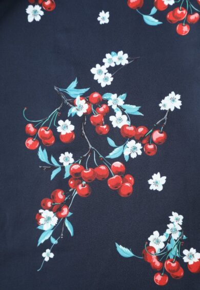 Amanda Navy Blue Cherry Print Midi Dress – New In | Kitty Darling