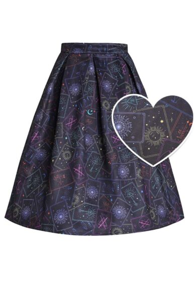 Aisley Black Neon Tarot Card Pleated Midi Skirt – Skirts | Kitty Darling