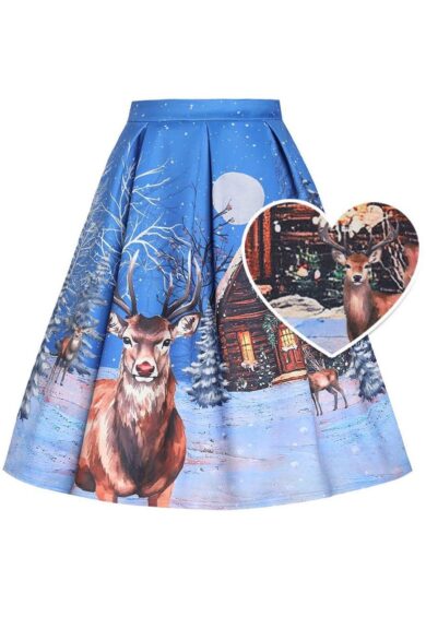 Aisley Blue Reindeer Pleated Midi Skirt – Skirts | Kitty Darling