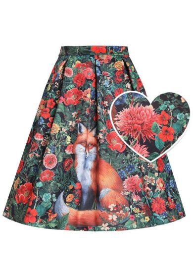 Aisley Floral Forest & Fox Pleated Midi Skirt – Skirts | Kitty Darling