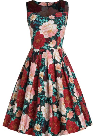 Elizabeth Vintage Style Floral Party Dress in Black-Pink-Gold – New In | Kitty Darling