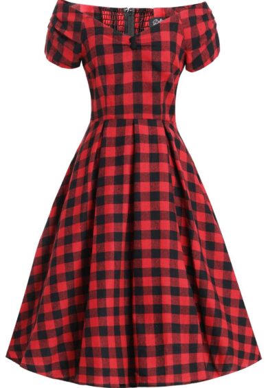 Lily Red & Black Check Swing Dress – New In | Kitty Darling