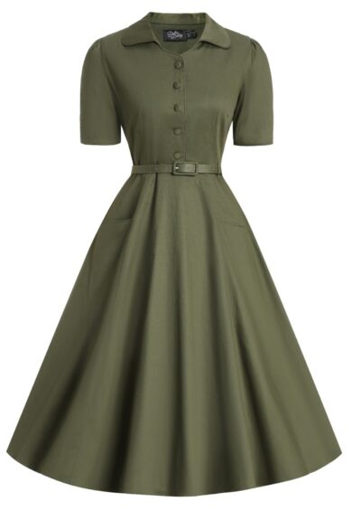 Mabel Olive Green Shirt Dress – Dresses | Kitty Darling