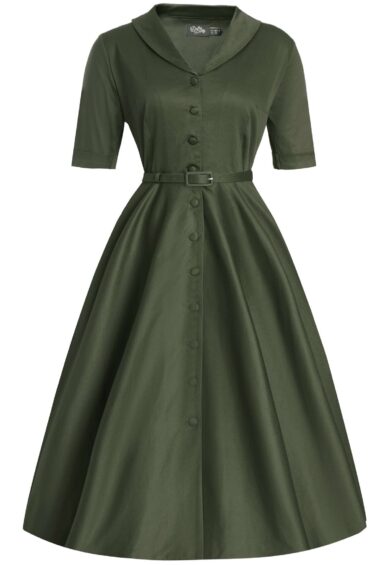 Mollie Army Green Full Circle Shirt Dress – New In | Kitty Darling