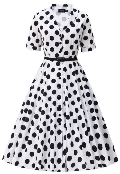 Mollie White and Black Polka Dot Shirt Dress – New In | Kitty Darling