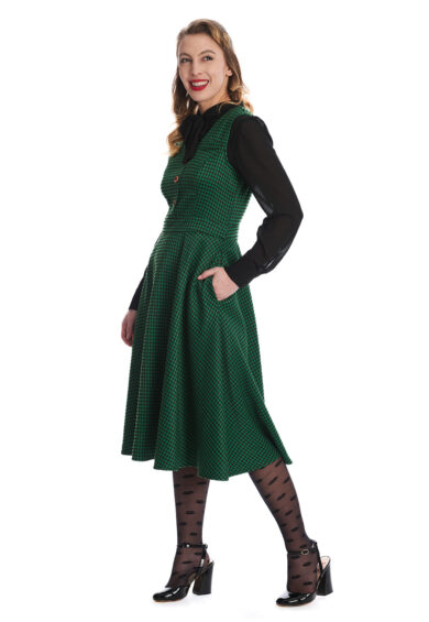 Green HOUNSTOOTH HAPPY DRESS – New In | Kitty Darling