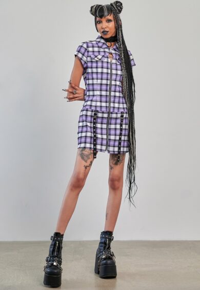 Purple Banned Rebel Check dress – Dress | Kitty Darling