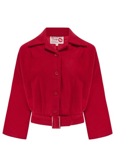 The Be-Bop Semi-Cropped 3/4 Sleeve Jacket in Solid Red 100% Wool .. Classic Early 50s Style – New In | Kitty Darling