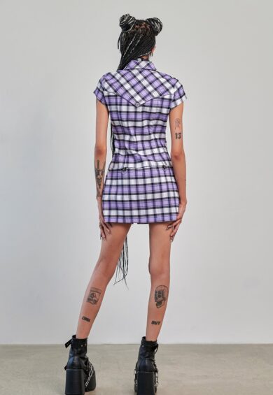 Purple Banned Rebel Check dress – Dress | Kitty Darling