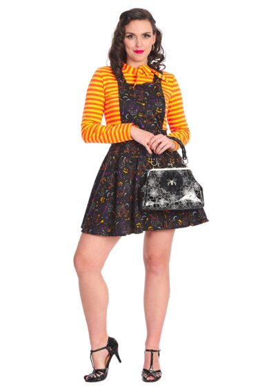 Black ALL HALLOWS CAT PINAFORE DRESS – New In | Kitty Darling