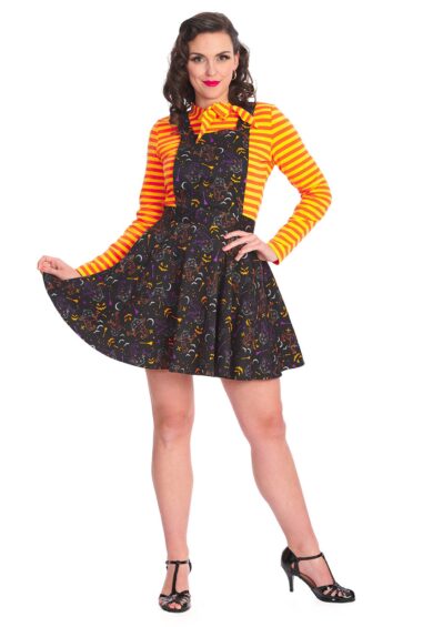 Black ALL HALLOWS CAT PINAFORE DRESS – New In | Kitty Darling