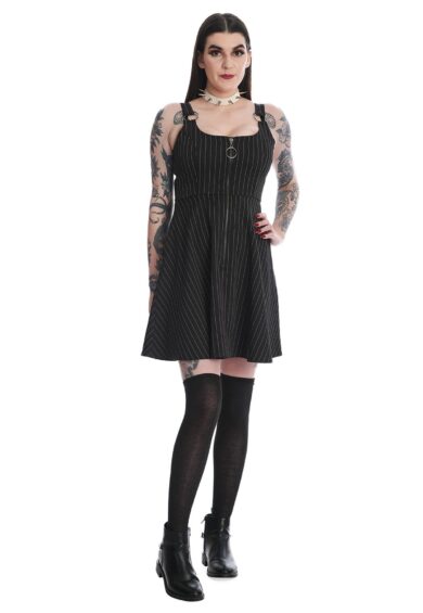 Black BELLONA PINSTRIPE DRESS – New In | Kitty Darling