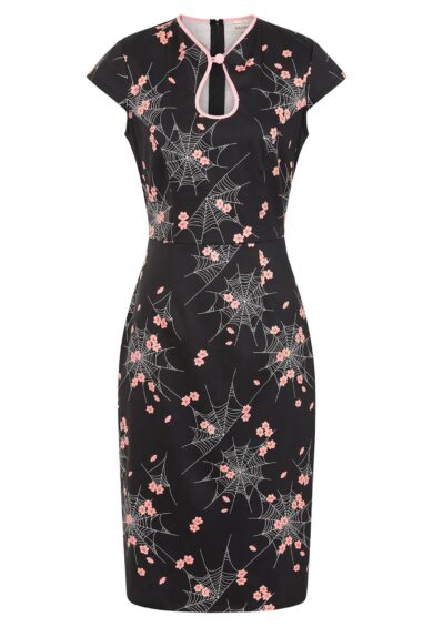 Black Kaori Spiderweb blossom pencil dress – New In | Kitty Darling