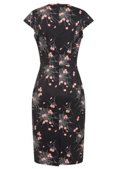 Black Kaori Spiderweb blossom pencil dress – New In | Kitty Darling