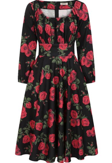 Black Mina romantic roses swing dress – New In | Kitty Darling
