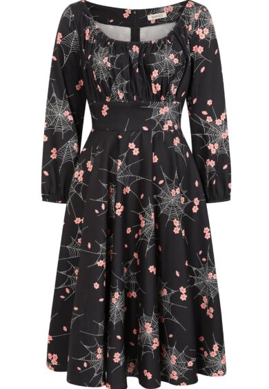 Black Mina Spiderweb blossom swing dress – New In | Kitty Darling
