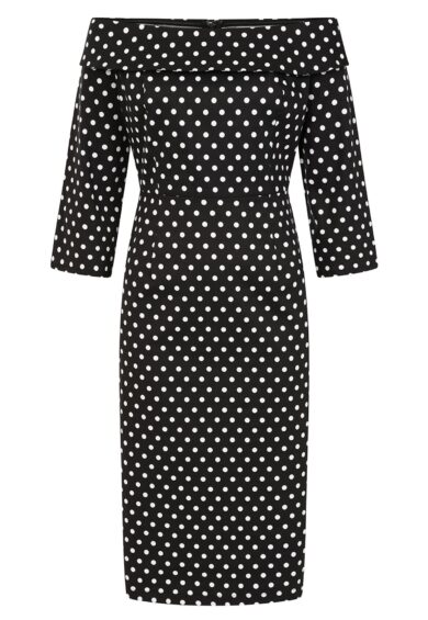 Black Terry polka dot pencil dress – New In | Kitty Darling