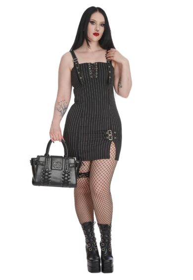 Black/White BLACK CORE PINSTRIPE SLIT DRESS – New In | Kitty Darling
