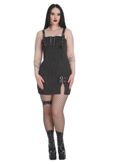 Black/White BLACK CORE PINSTRIPE SLIT DRESS – New In | Kitty Darling