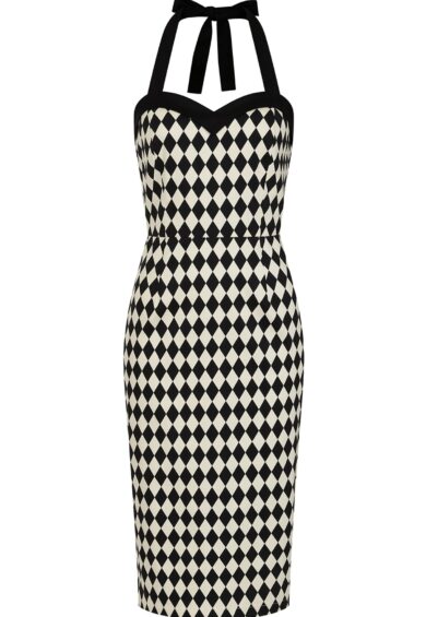 Black/White Rhona Harlequin Pencil dress – New In | Kitty Darling