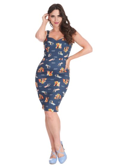 Blue PORTOFINO LIVING PENCIL DRESS – New In | Kitty Darling