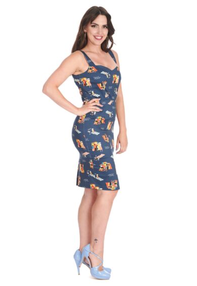Blue PORTOFINO LIVING PENCIL DRESS – New In | Kitty Darling