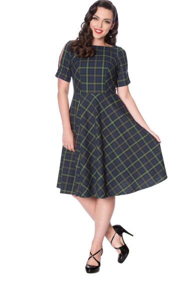 Green Check MRS CLAUS FIT AND FLARE DRESS – Dress | Kitty Darling