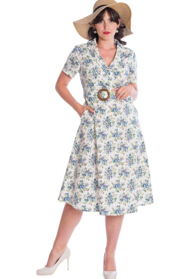 Green WILD FLOWER FIT & FLARE DRESS – New In | Kitty Darling