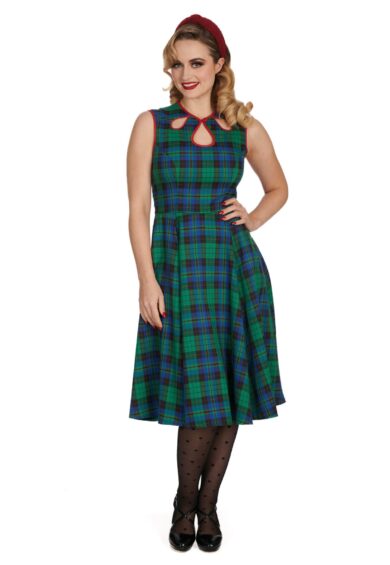 Green WINTER CHECK FLARE DRESS – New In | Kitty Darling