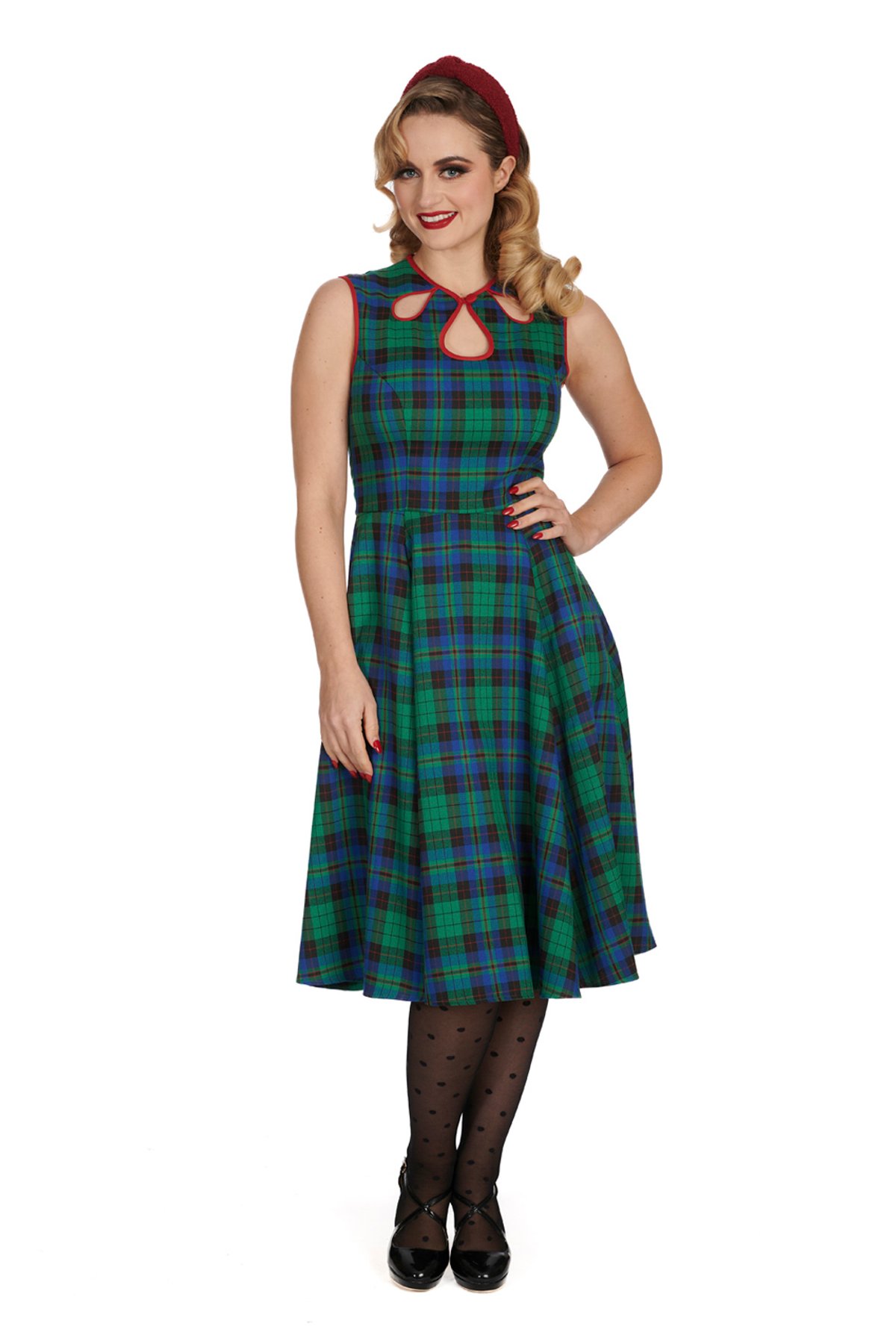 Green WINTER CHECK FLARE DRESS 2 Green WINTER CHECK FLARE DRESS - Image 2