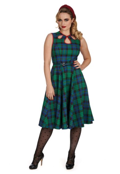 Green WINTER CHECK FLARE DRESS – New In | Kitty Darling