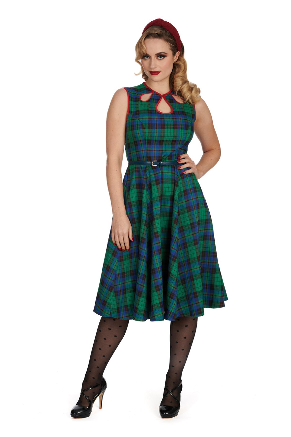 Green WINTER CHECK FLARE DRESS 1 Green WINTER CHECK FLARE DRESS