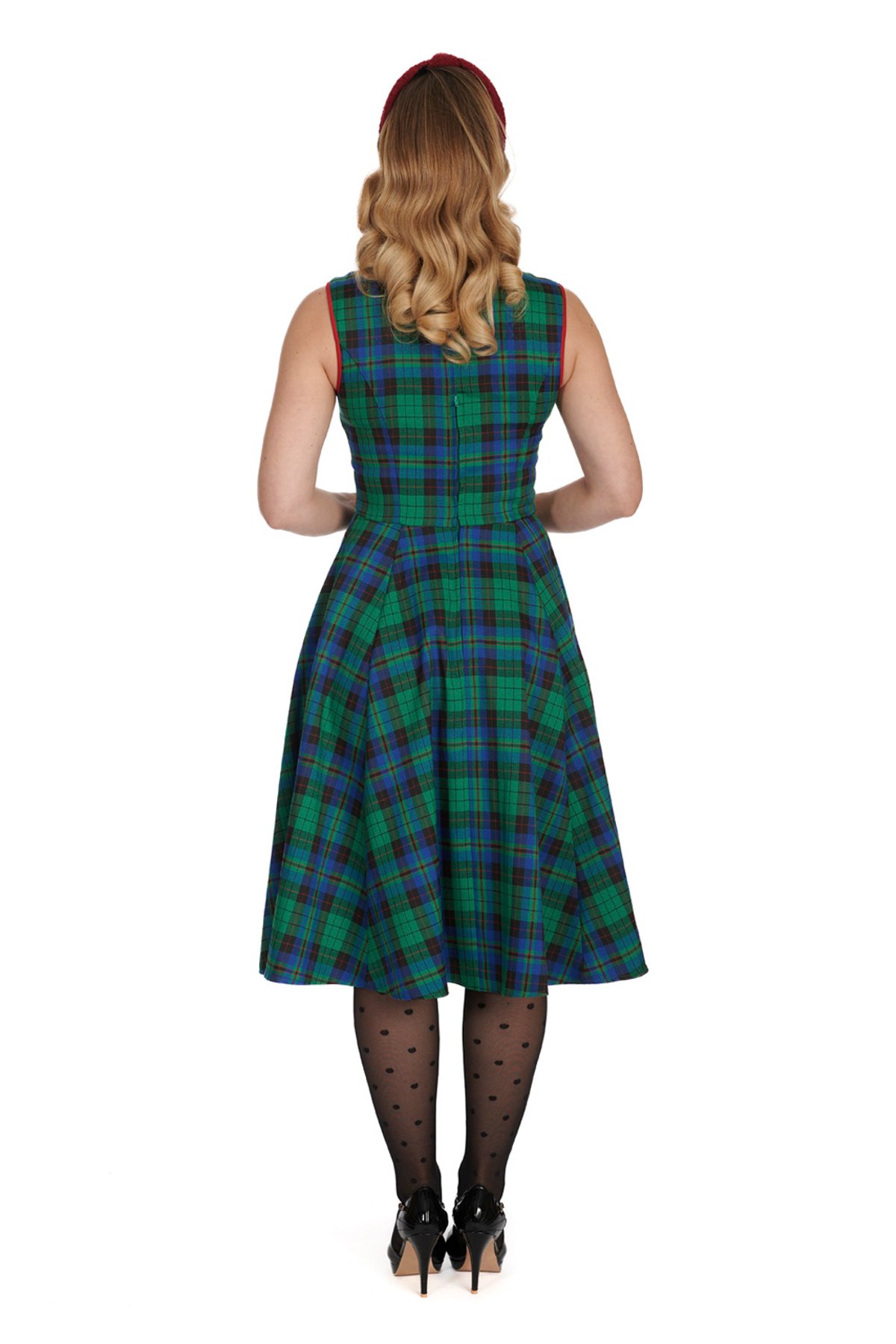 Green WINTER CHECK FLARE DRESS 3 Green WINTER CHECK FLARE DRESS - Image 3
