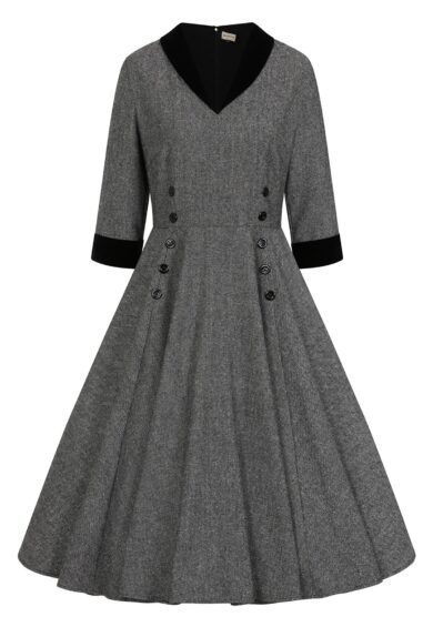 Grey Sylvia herringbone Swing dress – New In | Kitty Darling