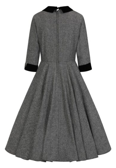 Grey Sylvia herringbone Swing dress – New In | Kitty Darling