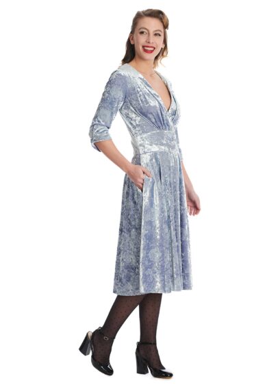 Grey VELVET GRACE FIT & FLARE DRESS – New In | Kitty Darling