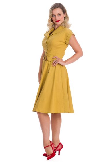 Mustard SPOT PERFECTION FIT & FLARE DRESS – New In | Kitty Darling