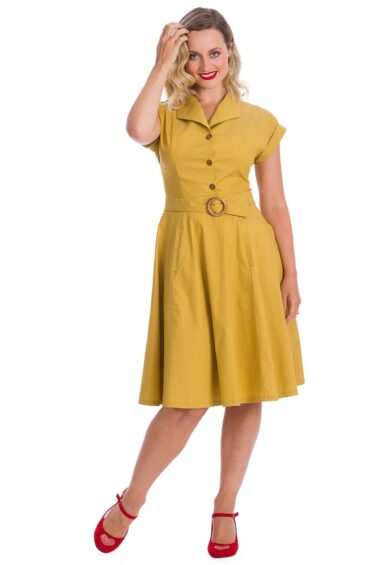 Mustard SPOT PERFECTION FIT & FLARE DRESS – New In | Kitty Darling