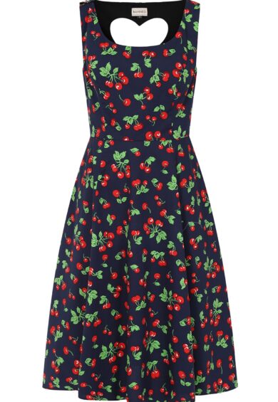Navy NORA HEART CHERRY DRESS – New In | Kitty Darling