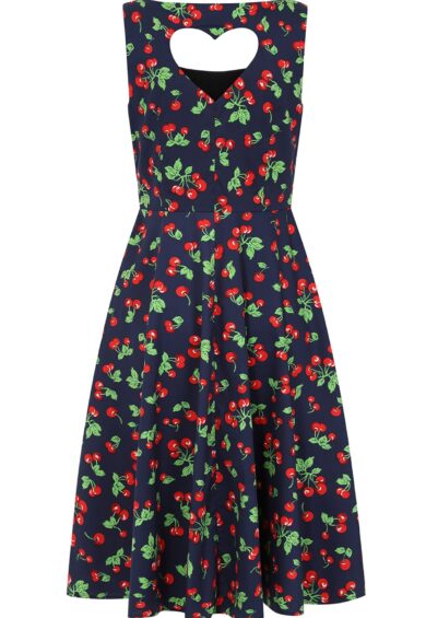 Navy NORA HEART CHERRY DRESS – New In | Kitty Darling